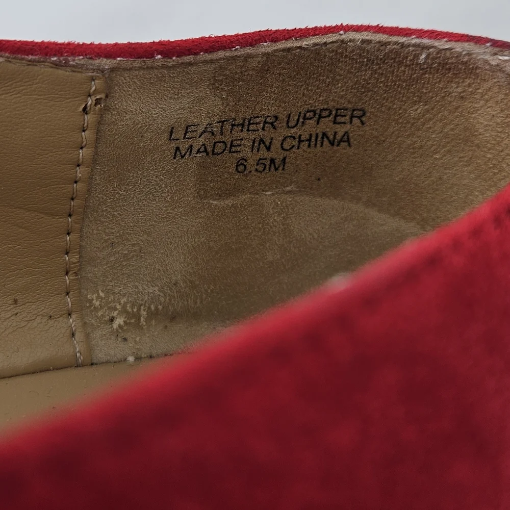 Talbots Francesca Red Suede Driving Flats Bow Tassel Pointed Toe 6.5